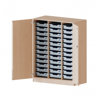 ErgoTray Schrank, 3reihig, 3,5 OH, zweitürig, mit 36 flachen Boxen, B/H/T 104,5x136x50cm 